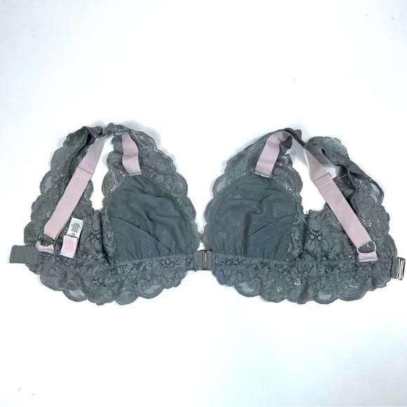 HAH Hot As Hot Got UR Back Gray Silver Lace Bra Size XS - Picture 5 of 13